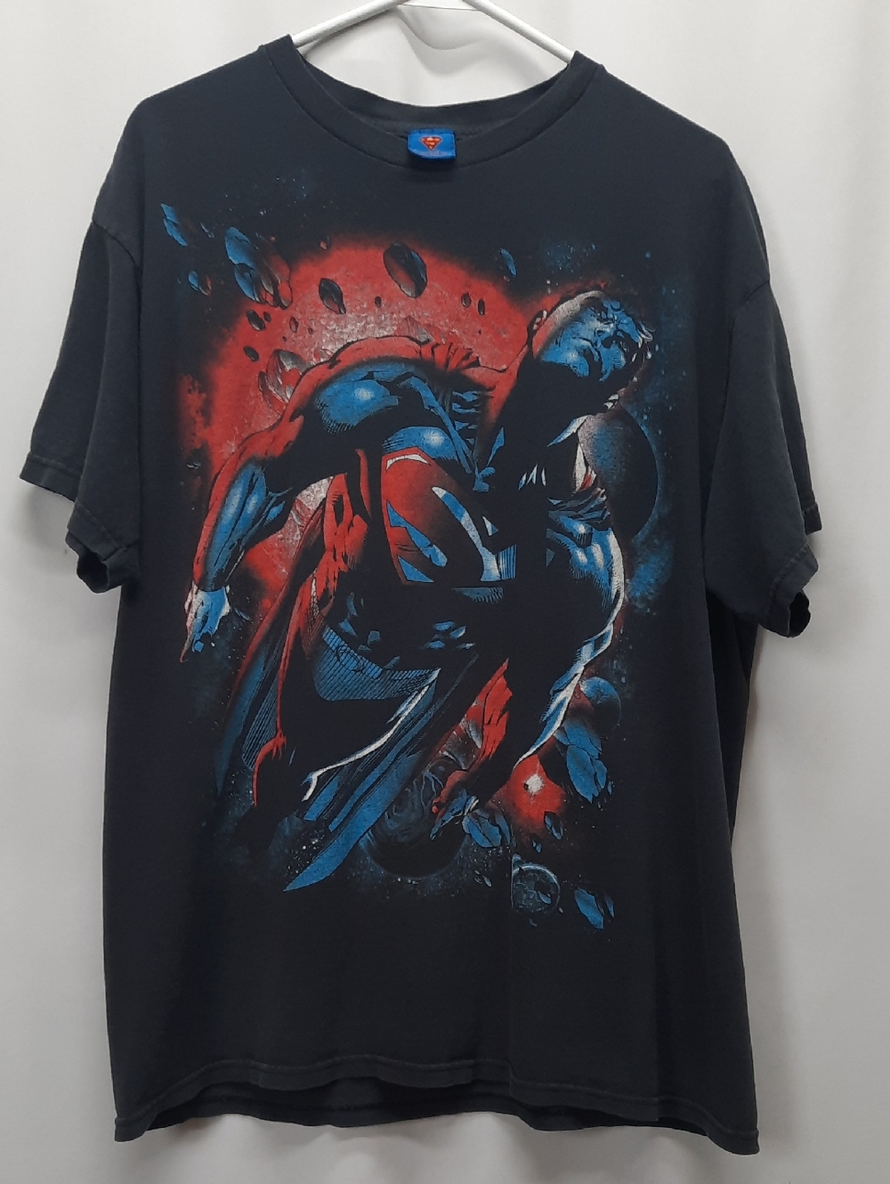 Vintage Superman Shirt XL 2011 DC Comics Graphic Tee Faded Black Jim Lee Space